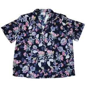 VINTAGE National floral button down blouse dark blue size 1X NWT